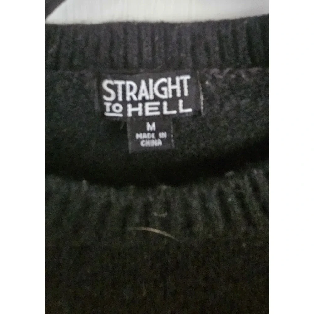 Straight‎ To Hell knit wool blend black sweater Cheetah Face woman Sz M - Picture 5 of 7